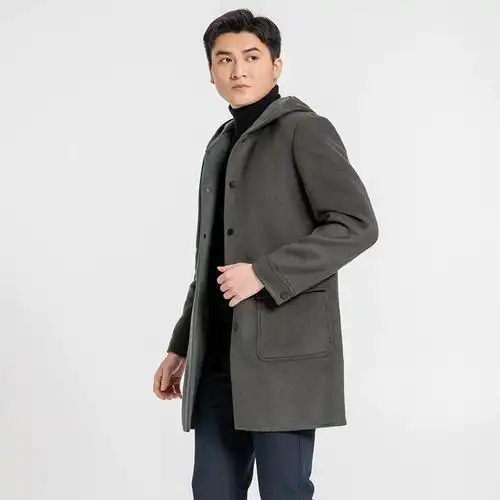 布兰施秋冬男士大衣风衣外套连帽毛呢羊毛呢子中长款轻奢高档男装