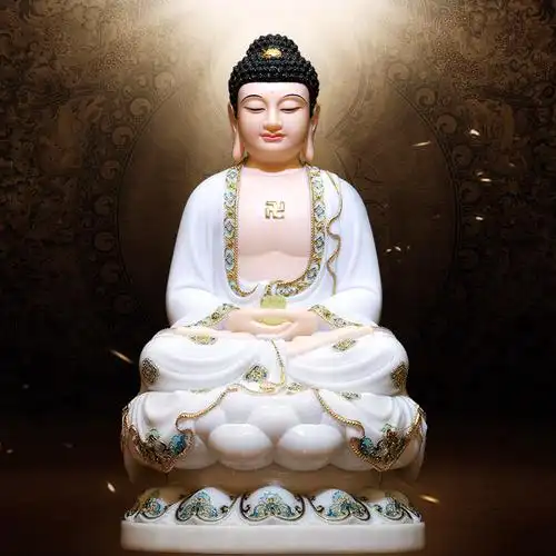 秦歌汉白玉阿弥陀佛像西方三圣佛像家用供奉开光观音菩萨客厅摆件