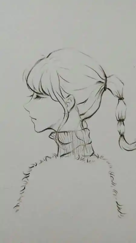 动漫手绘扎马尾的侧脸女孩真的是太好看了