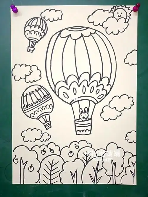 热气球简笔画少儿美术儿童画创意美术线描