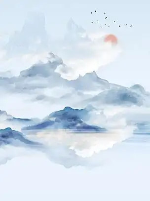 背景图高清水墨国画山水远山云海山河元素国画水墨远山寺山中有院落