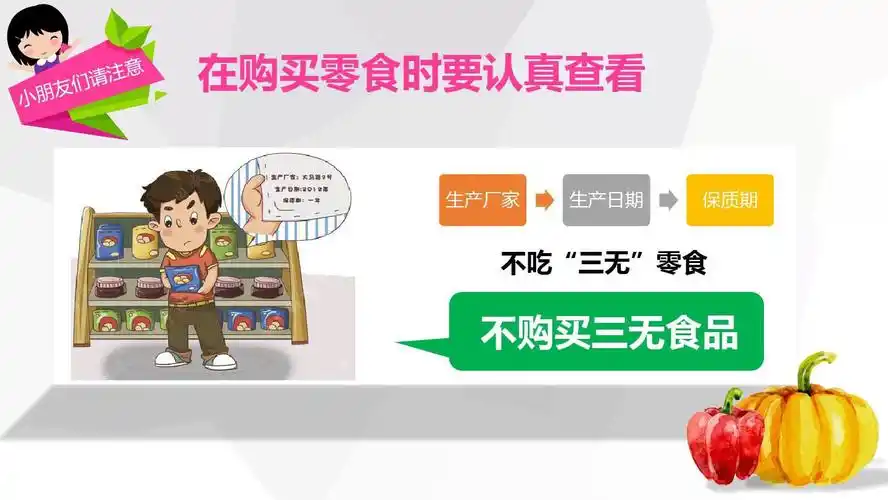 三,观看多媒体课件画面二,引导幼儿观察食品外包装,认识三无产品.