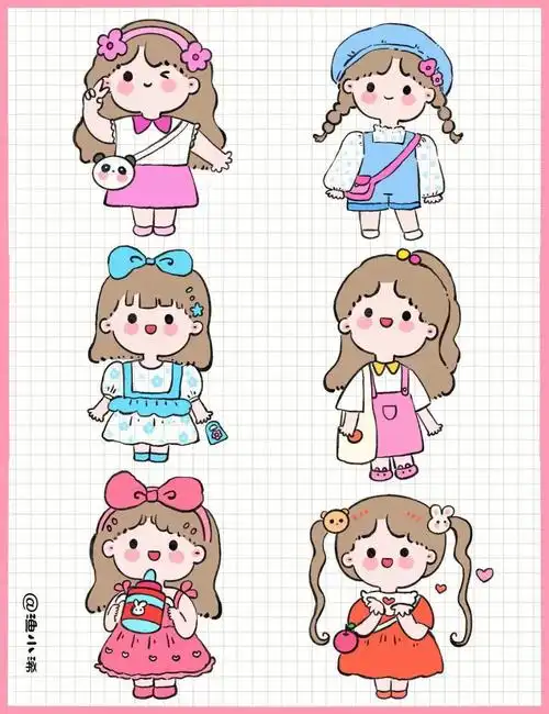 可爱小女孩简笔画手帐素材～