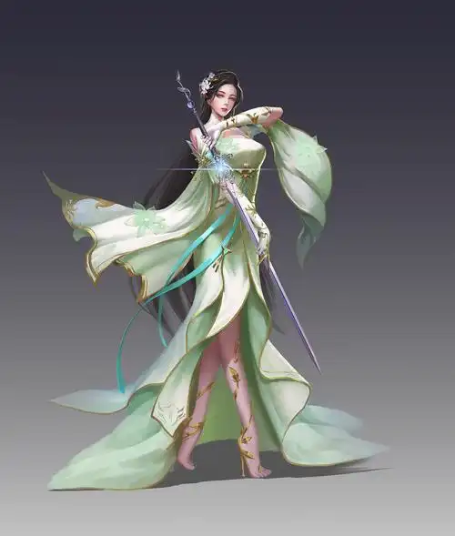 插画古风舞剑女子