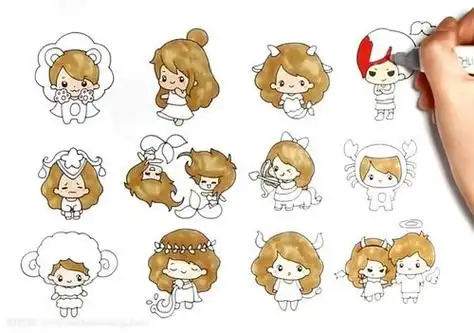 12星座娃娃简笔画教程十二星座q版萌图简笔画天秤座十二星座之天秤座