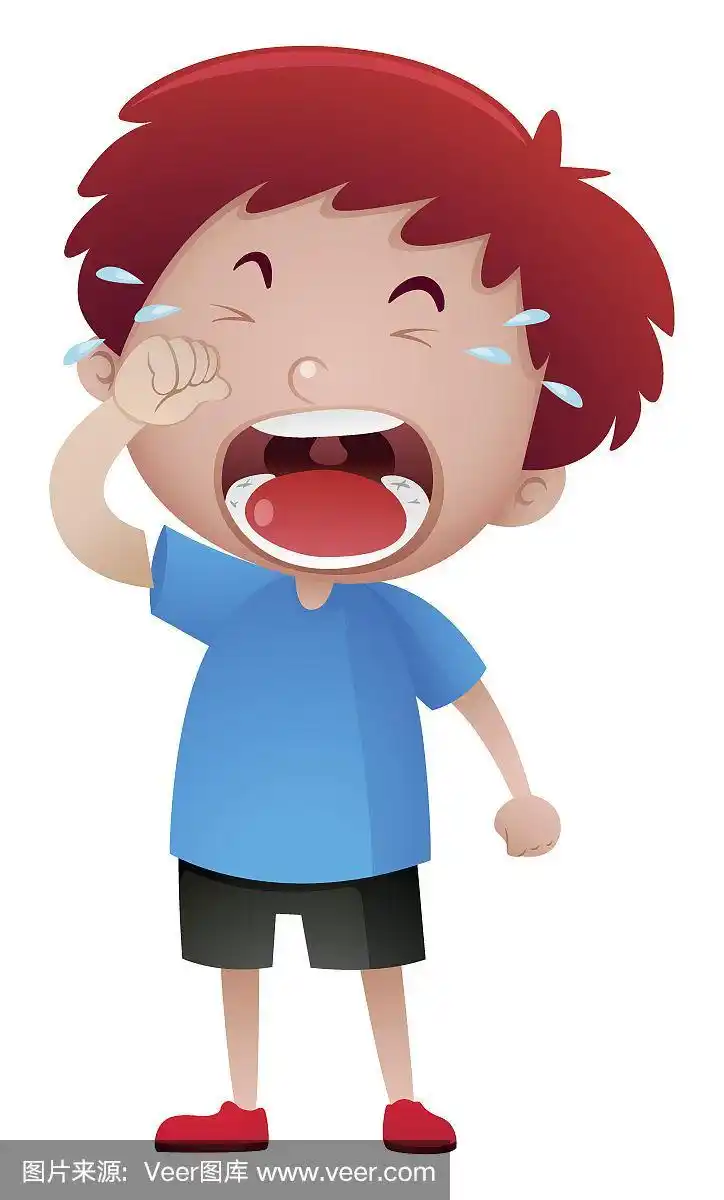 男孩哭着流泪