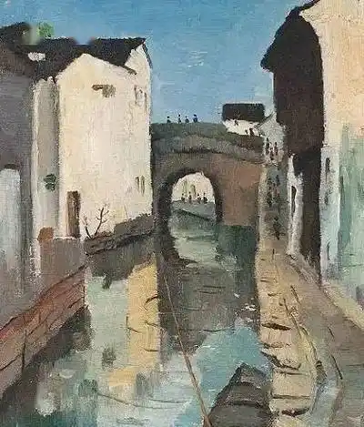 小巷吴冠中 山村吴冠中 江南水乡吴冠中 墙上秋色 布面油画 1994年作