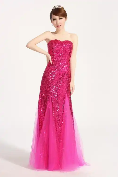 新款主持长款敬酒礼服亮片抹胸鱼尾晚礼舞台宴会性感修身绑带礼裙