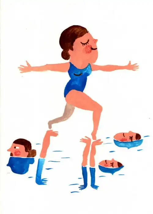 花样游泳,成年人,四个人,竖图,插画,白色背景,竞争,数码,科技,西班牙