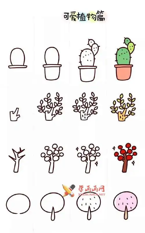 4款可爱的植物的简笔画画法教程