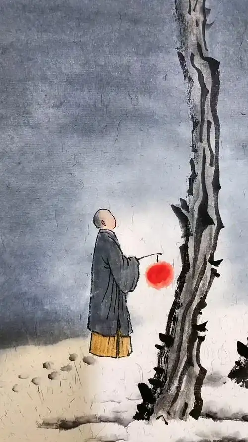 雪夜觅禅,心境无边.国画原创禅意小助手