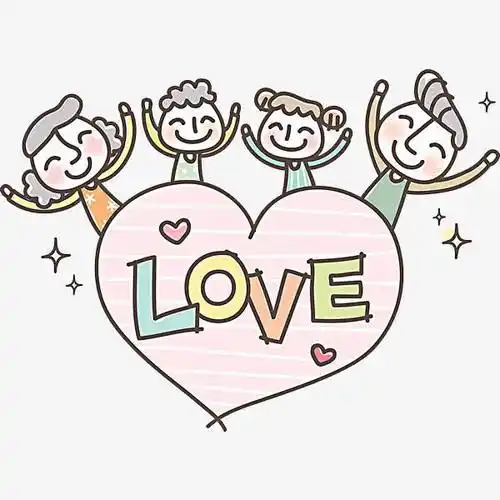 卡通爱心一家四口