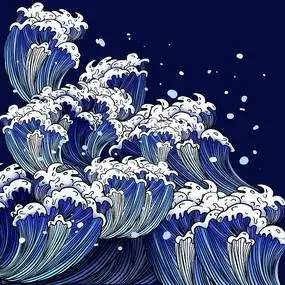 日本樱花浮世绘扇子插画