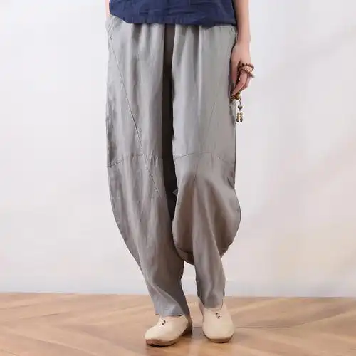 棉麻太极裤女春秋高端纯亚麻苎麻灯笼裤宽松长裤打坐禅修裤男裤子夏薄
