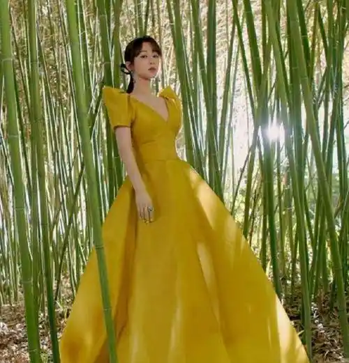 百花奖颁奖典礼被提名最佳女配杨紫一袭黄色缎面深v晚礼服盛装出席