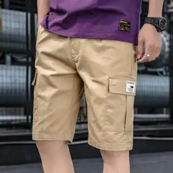 playboy短裤男士夏季2022时尚纯色工装裤休闲五分宽松裤子男卡其色xl