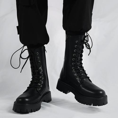 马丁靴男款英伦风高筒真皮工装机车靴男士增高加绒新款高筒皮靴子