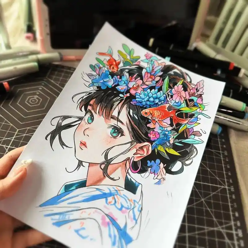 手绘花环少女完成版.#动漫手绘  #古风手绘 #人物插画 - 抖音