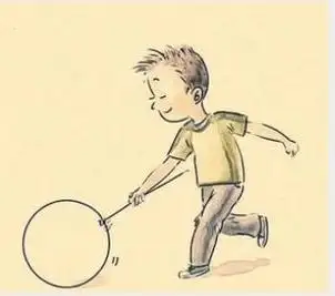 男孩滚铁圈简笔画