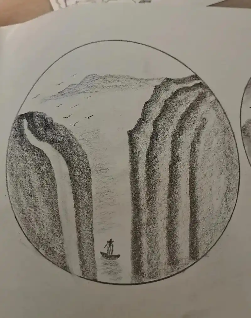 素描山水风景画##山水风景画  - 抖音