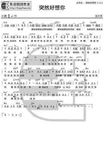突然好想你 简谱 歌谱—五月天