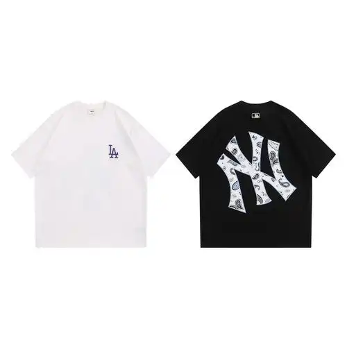 高版本短袖mlb潮牌印花潮流腰果花t恤时尚百搭男女情侣款-阿里巴巴