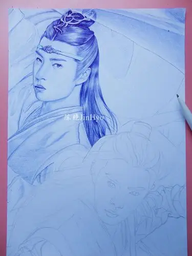 圆珠笔手绘《陈情令》肖战&王一博