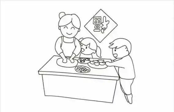 过年简笔画图片 过年包饺子简笔画素材教程