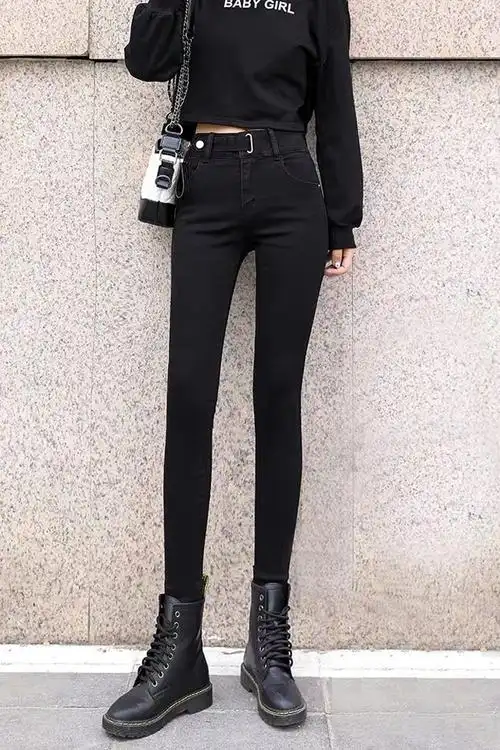 高腰黑色百搭牛仔裤女春季2021新款显瘦外穿紧身铅笔小脚裤