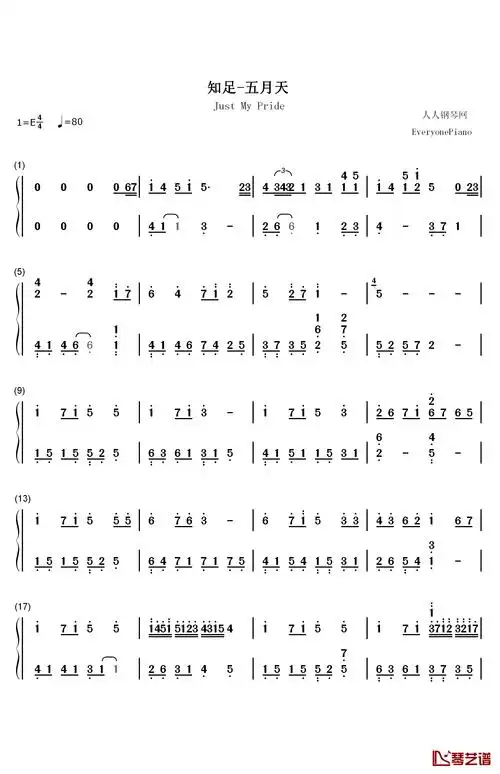 知足钢琴简谱-数字双手-五月天1