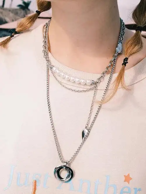 项链guuka潮牌四环相扣吊坠张艺兴同款情侣嘻哈项链