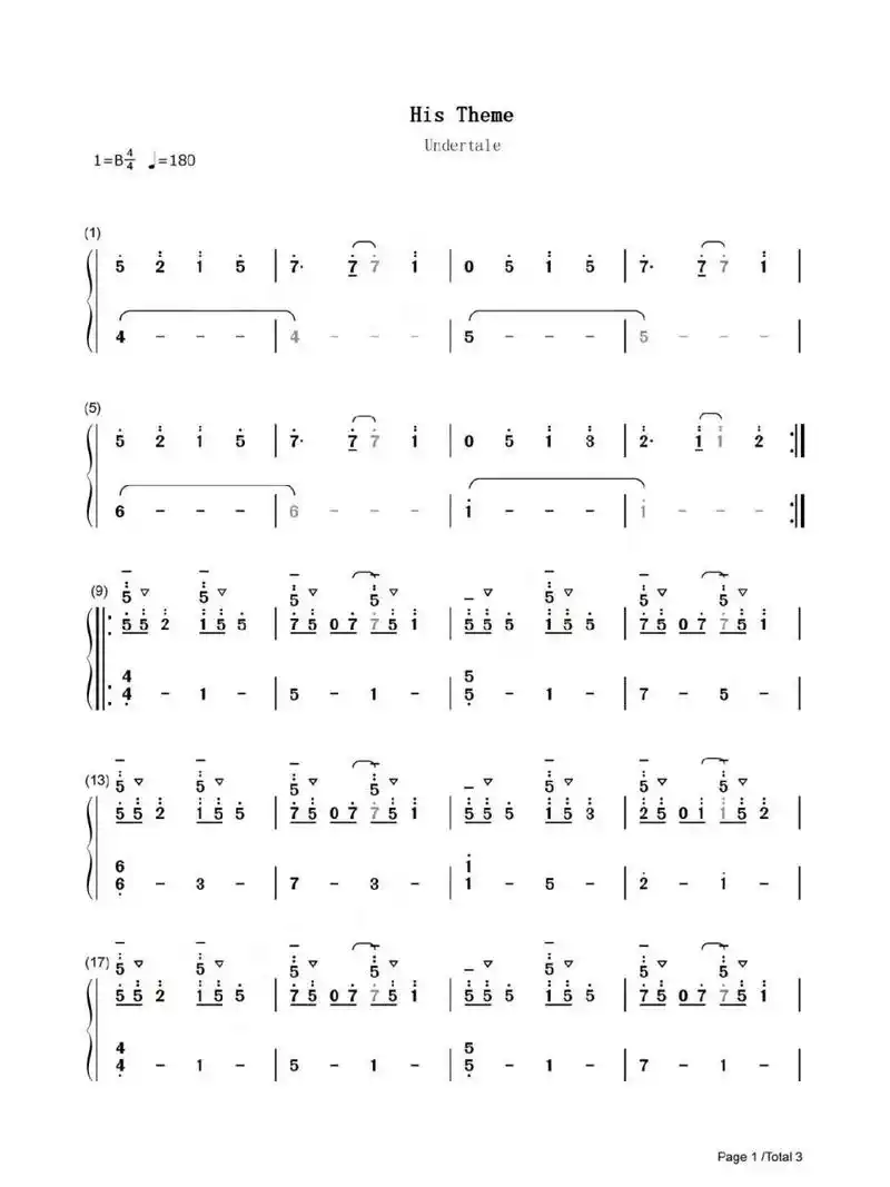 tis theme-undertale钢琴简谱 传说之下  超级好听超级好听 传说之下