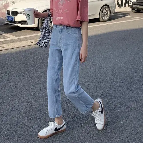 浅蓝色阔腿牛仔裤女ins超火学生高