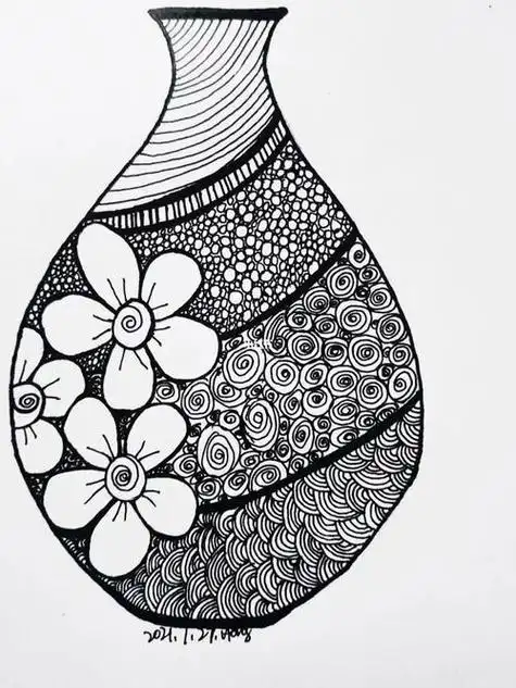 简笔画花瓶点线面