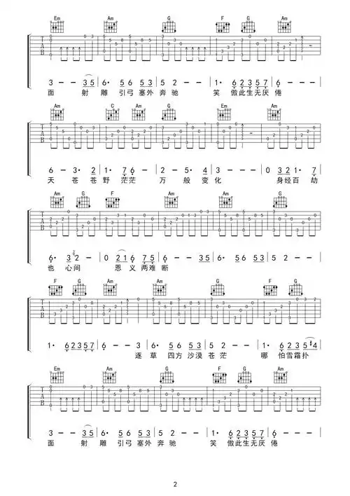 罗文,甄妮《铁血丹心》吉他谱-c调