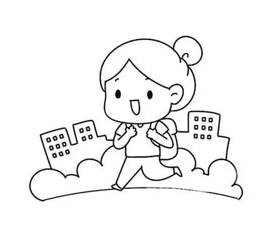 上学的漂亮的小女孩简笔画