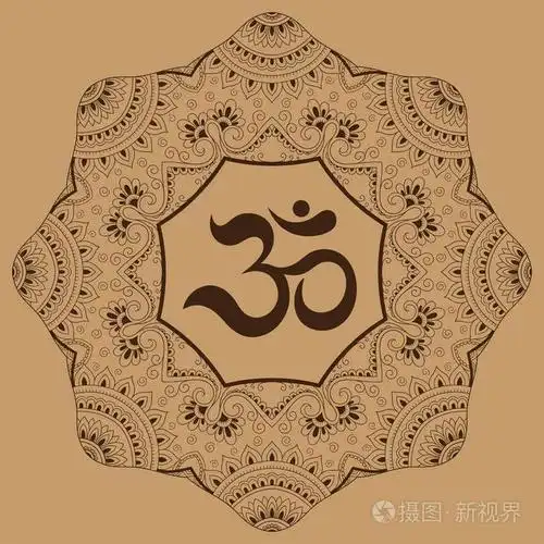 om 装饰符号.曼海蒂风格.在古代印度教咒 om.