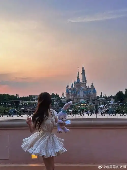 赵露思晒迪士尼游玩背影照 穿碎花裙手拿星黛露甜美可人_影视资讯网