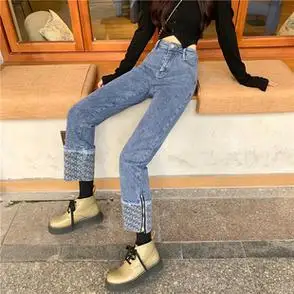 女装新款胖mm大码阔腿裤5xl200斤实拍秋装开叉拉链牛仔裤牛仔裤