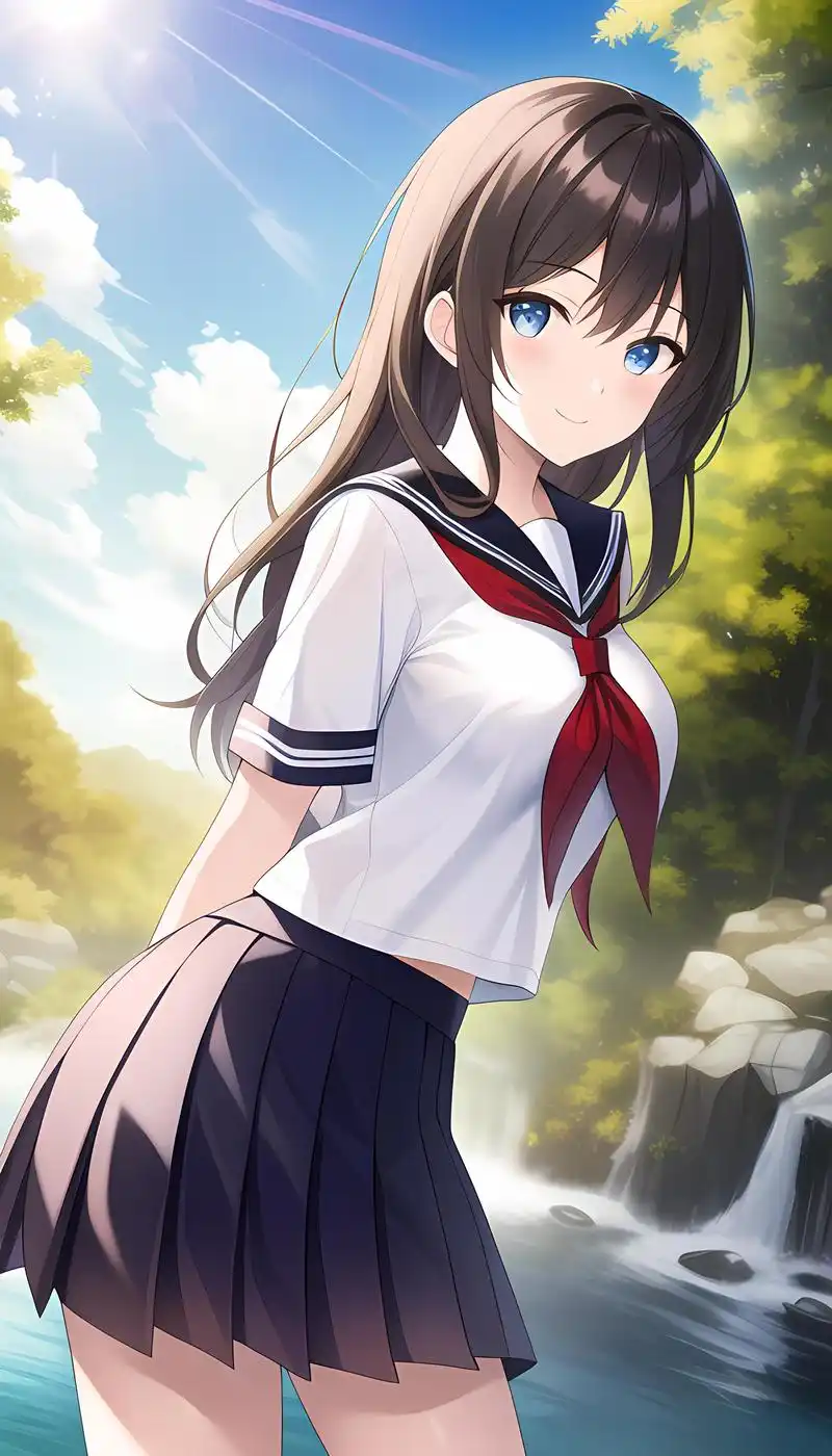 二次元漫画风校园萝莉 ai笔下的校园萝莉,眼眸中透着清澈的光芒,微笑