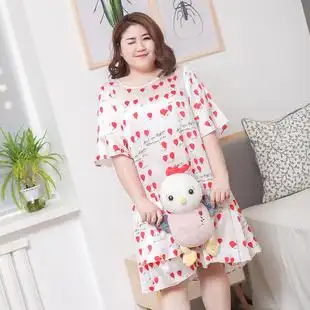 大码女装2018胖mm夏装200斤胖妹妹睡衣宽松桃心印花可爱风连衣裙