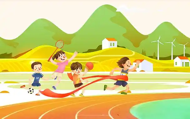 秋季校园运动场冲刺卡通运动跑步人物插画秋天运动会