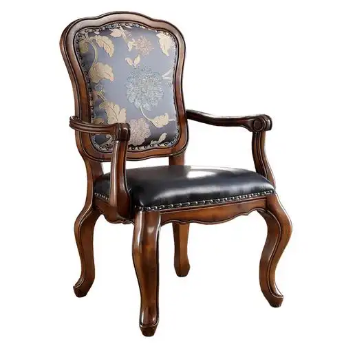 【最新折扣价1,550元】欧式椅真皮复古靠背餐椅实木家用布艺电脑椅美