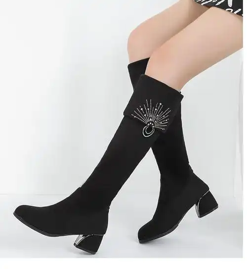 小个子女生长筒靴冬天长靴女不过膝盖一鞋三穿靴子女秋冬加绒显瘦腿