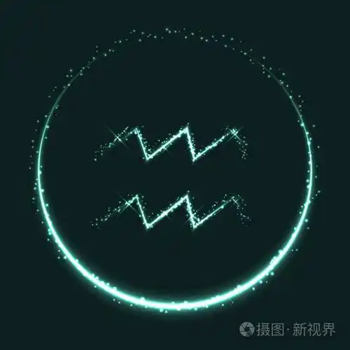 水瓶座的占星学符号抽象矢量闪亮的西方生肖星座和月牙在深蓝色背景上