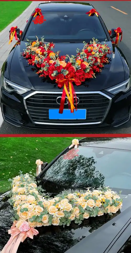 2022新款结婚车头花婚车车队装饰丝带花车高拉花头车花副车布置主车套