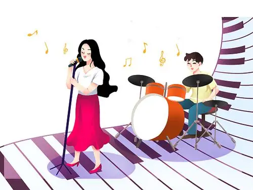 彩色手绘卡通钢琴架子鼓音乐人物乐队唱歌元素png素材