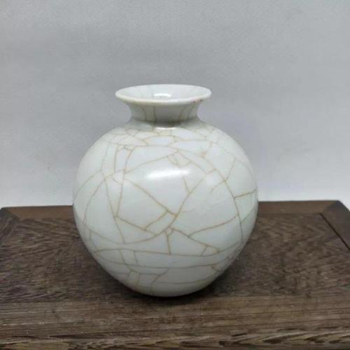 宋哥窑金丝铁线开片石榴瓶嘟嘟瓶 老货收藏家居小摆件 古董古玩