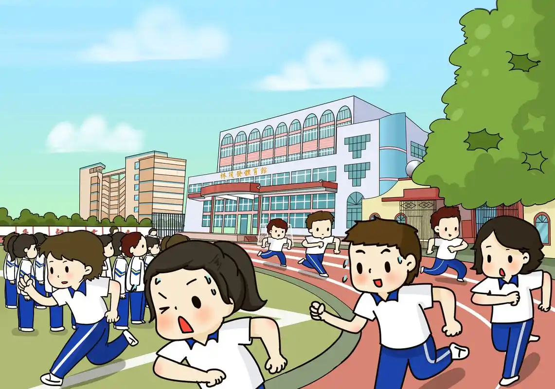 卡通校园风景明信片插画