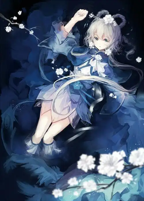 美少女 洛天依 暖色调 蓝色系 小清新 梦幻 意境 古风 古装 p站 插画